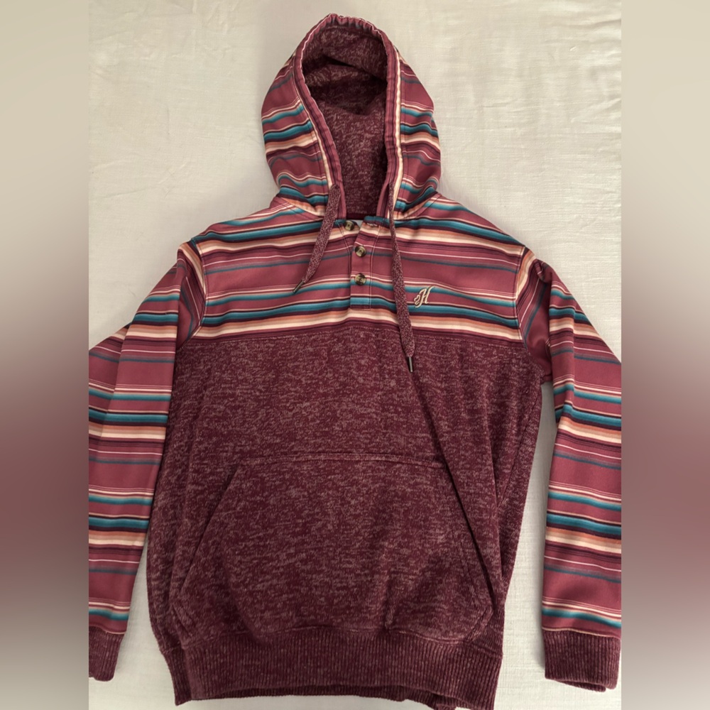 Hooey Maroon and Pink Striped Hoodie